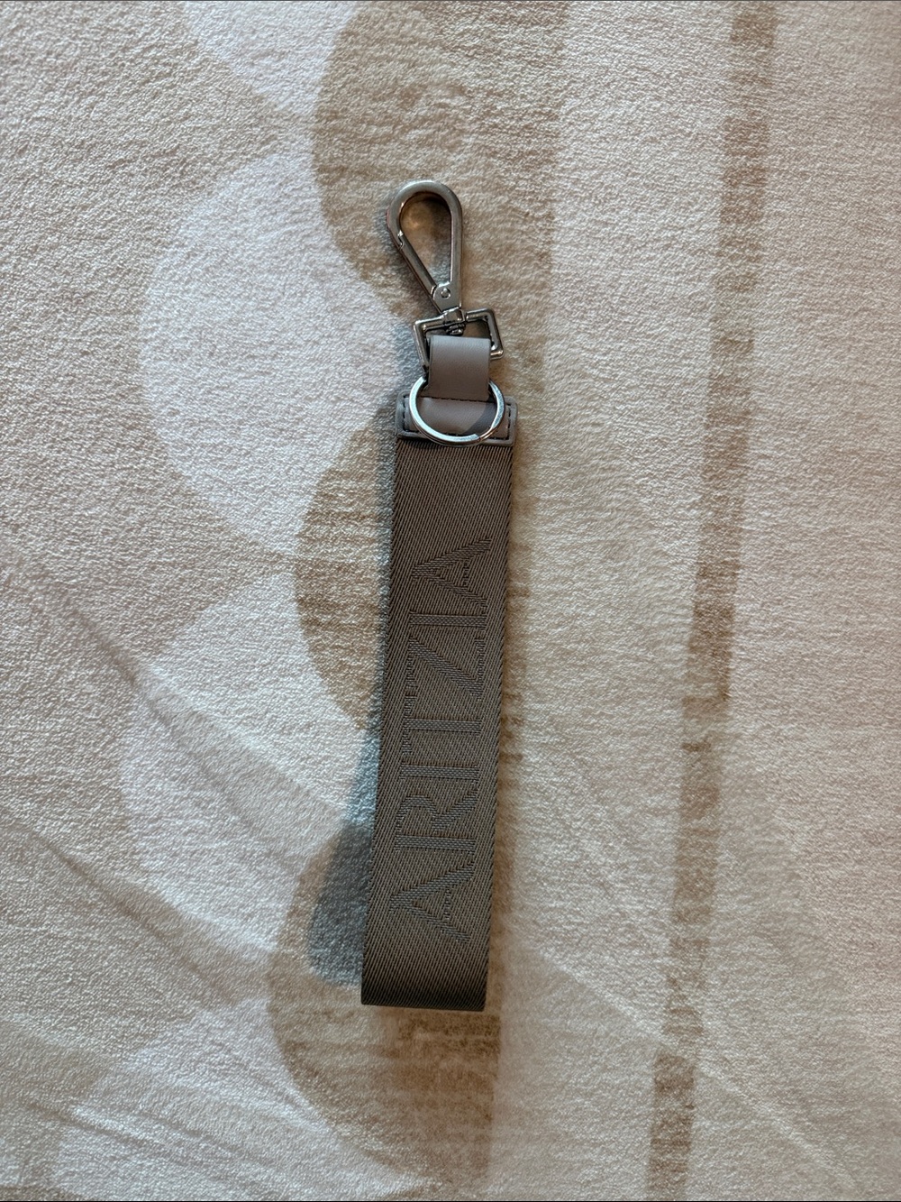 Aritzia Taupe Logo Webbing Key Strap with Silver Clip